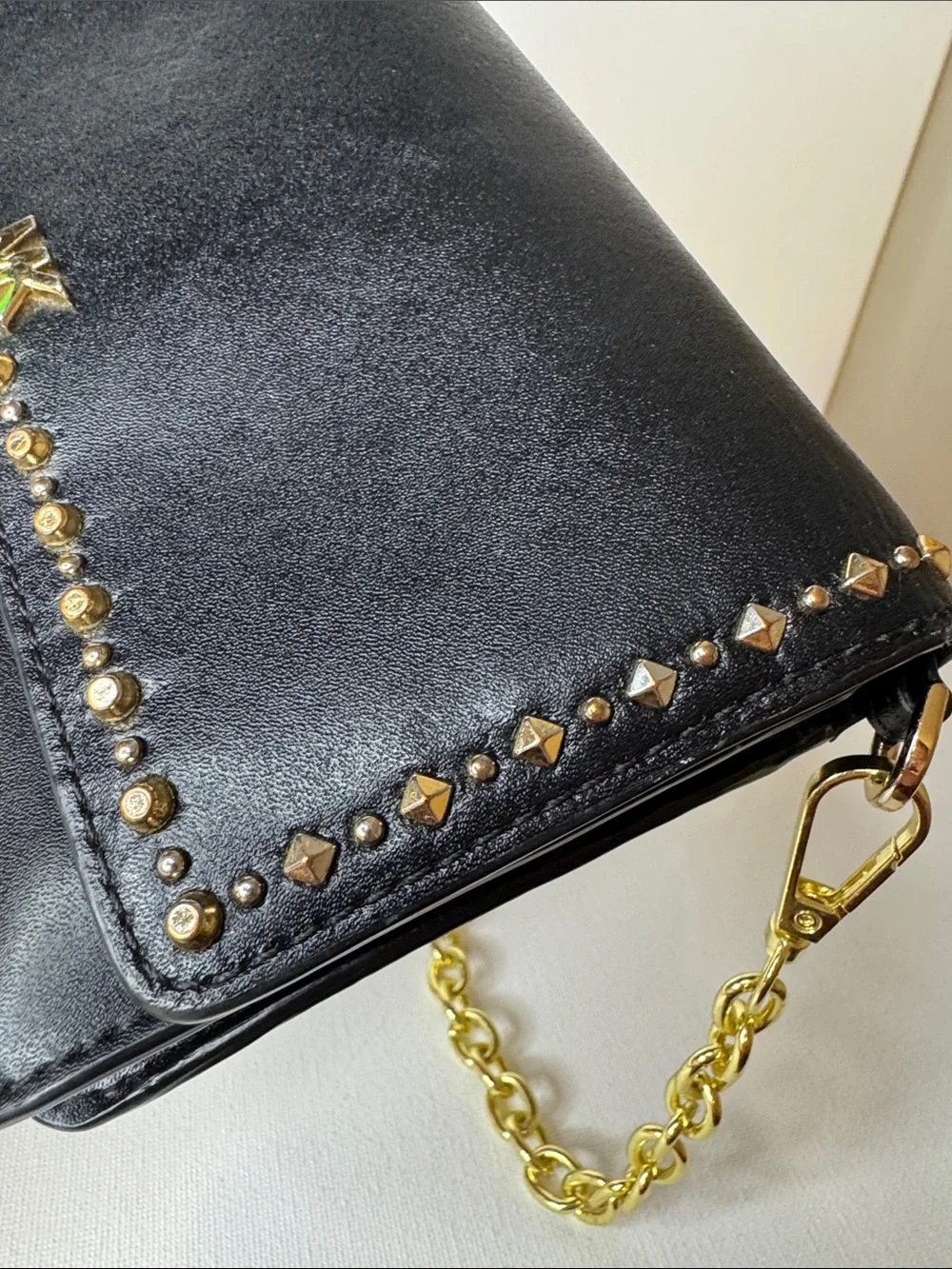 Michael Kors Black Studded Leather Phone Crossbody Wallet Bag—Shoulder Chain